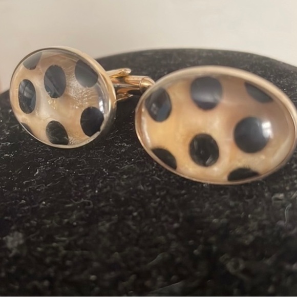 1954-1960s gold tone oval shaped almond Mother-of-Pearl/onyx cuff links - Picture 4 of 13